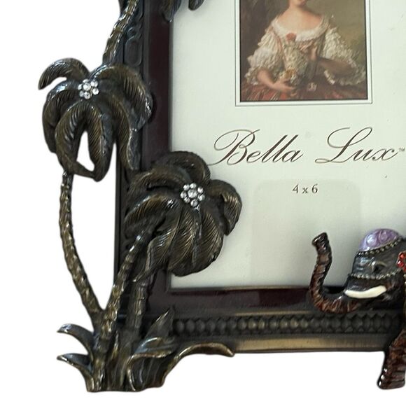 Bella Lux Czech Crystal Enamel Picture Frame Bronze Palm Tree Elephant Trunk Up - Picture 5 of 6